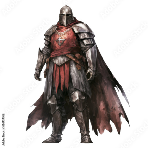 A Digital Painting of a Medieval Knight in Full Plate Armor and a Red Cloak