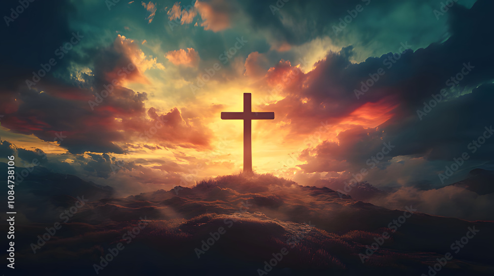 a cross in the sky above the clouds Generative AI a cross in the sky above the clouds Generative AI