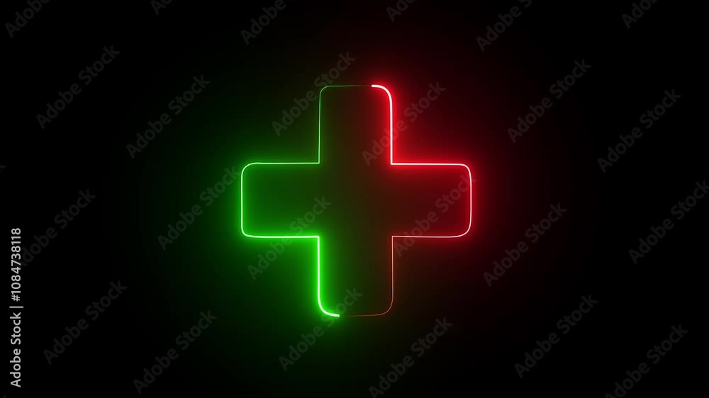 glowing neon add plus sign animation icon on black background