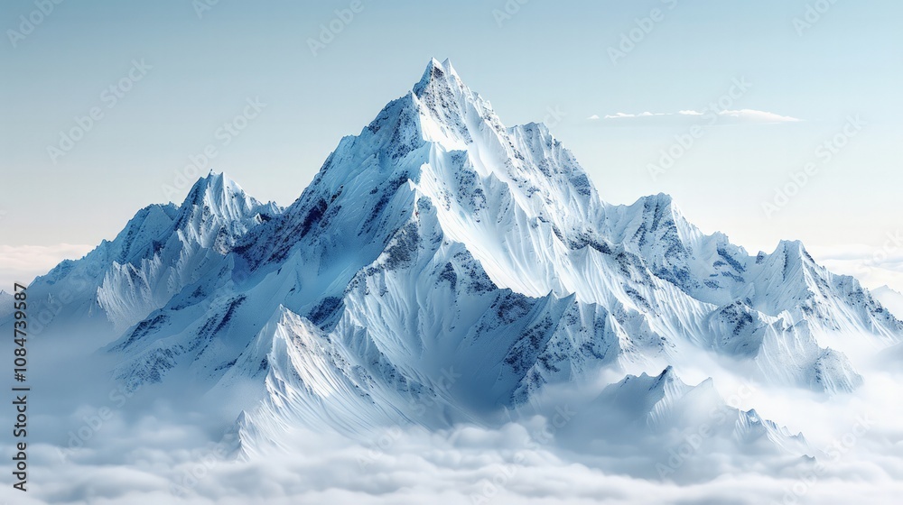 A high, rocky mountain with steep, angular cliffs and a snow-covered peak. The image captures untamed beauty of the wilderness. A high, rocky mountain with steep, angular cliffs and a snow-covered peak. The image captures untamed beauty of the wilderness.