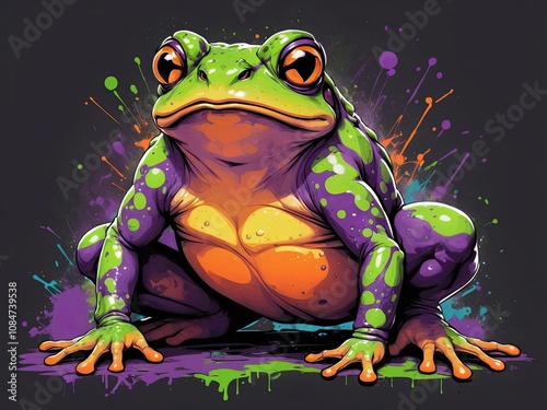 A full-body graffiti-style illustration of a toad photo