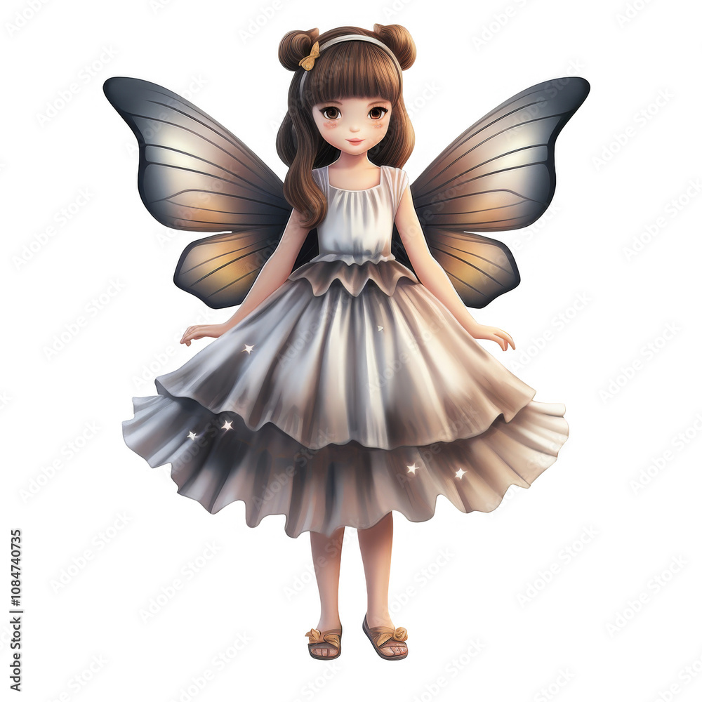 Adorable Anime Fairy Girl with Large Butterfly Wings in Glitched Frame Adorable Anime Fairy Girl with Large Butterfly Wings in Glitched Frame