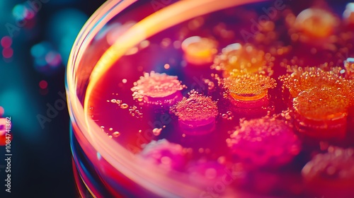 Microscopic organisms in petri dish culture.