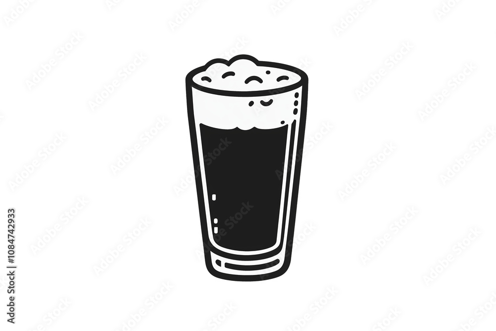 PNG cut out isolated background. A simple black-and-white icon depicting a tall glass of beer with a foamy head.