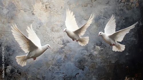 Elegant white doves in flight photo