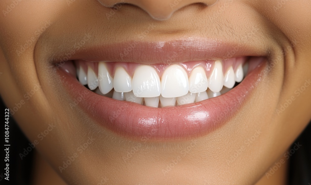Obraz premium Bright white smile, healthy teeth, perfect alignment, close-up of mouth, showcasing dental hygiene and confidence