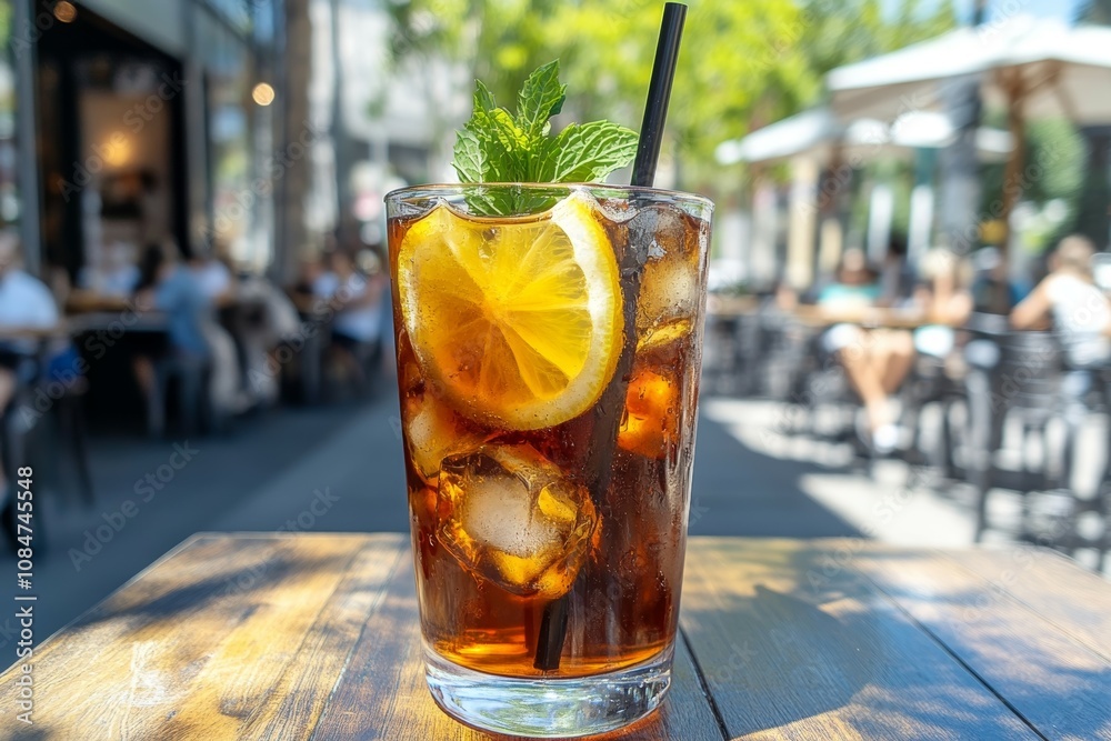 Refreshing Iced Tea with Lemon and Mint on a Sunny Day at a Cafe Refreshing Iced Tea with Lemon and Mint on a Sunny Day at a Cafe