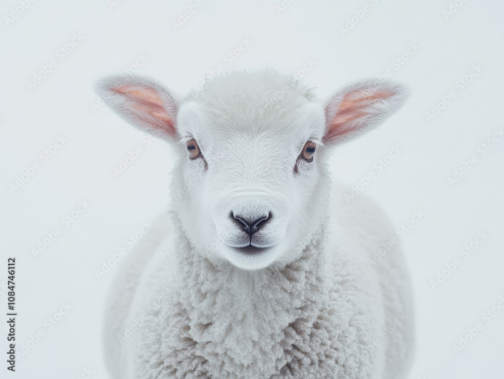 Fototapeta premium Portrait of a lamb looking at the camera on white background