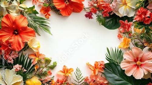 Floral frame with blank space on white background. Generative AI image