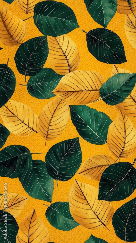 Obraz premium Pattern leaf background green plant tree abstract palm floral wallpaper flower foliage art jungle. Background luxury leaf pattern texture design line summer gold nature monstera fabric golden leaves.