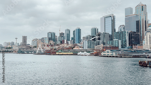 Gray and rainy downtown Seattle, WA photo