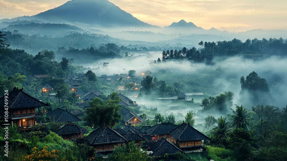 Misty Mountain Village: A Serene Sunrise in Bali