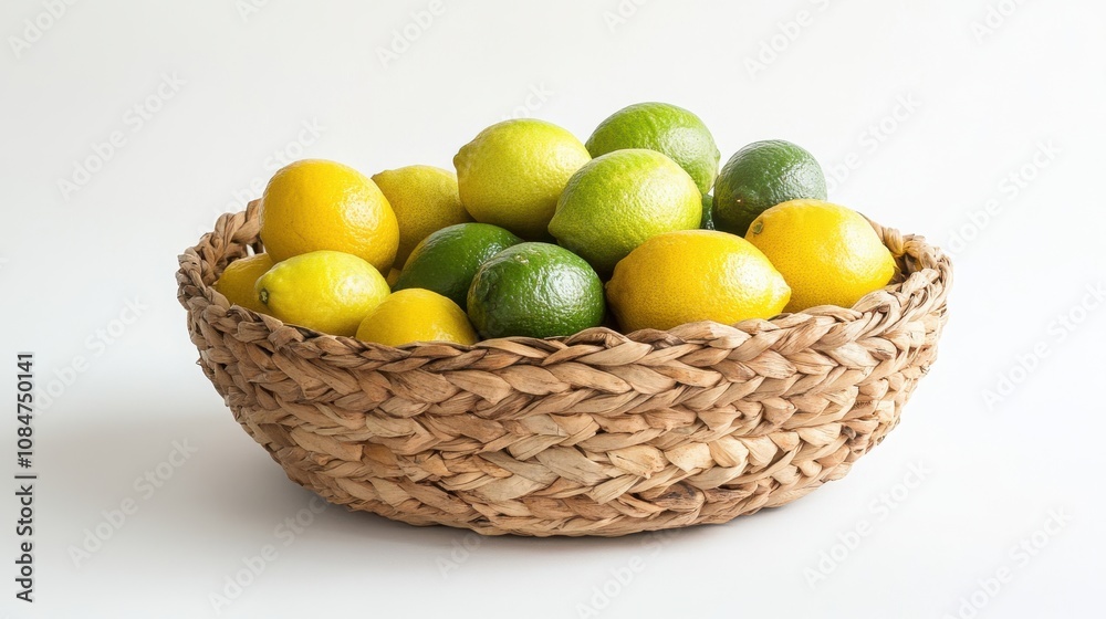Basket of lemons and limes, clean white background Basket of lemons and limes, clean white background