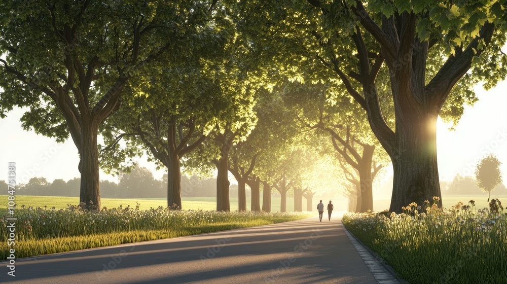 Serene Nature Pathway Bathed in Soft Light, Inviting Stroll Amidst Lush Green Trees and Vibrant Flora, Capturing Tranquility and Connection with Nature Serene Nature Pathway Bathed in Soft Light, Inviting Stroll Amidst Lush Green Trees and Vibrant Flora, Capturing Tranquility and Connection with Nature