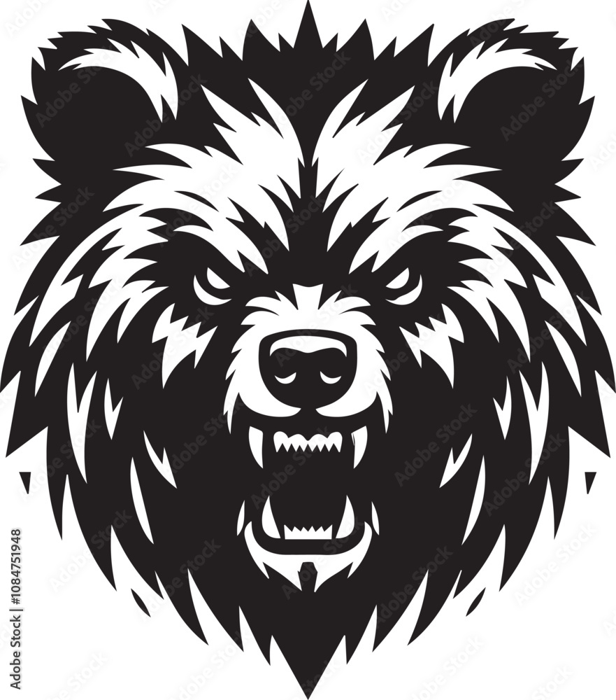 Obraz premium Angry bear head with sharp jagged fur edges vector silhouette design