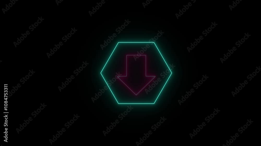 Looping neon glowing down arrow animation. Animated arrow pointing down. Animated arrow bouncing slide to down. Looping neon glowing down arrow animation. Animated arrow pointing down. Animated arrow bouncing slide to down.