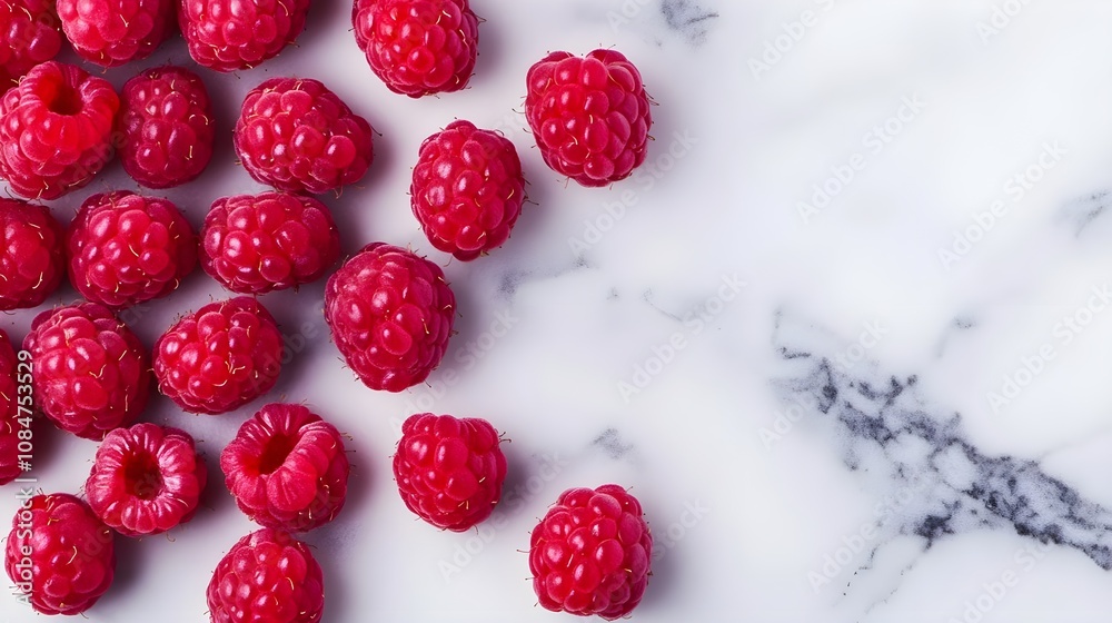 Fresh Raspberries Marble Background Fresh Raspberries Marble Background