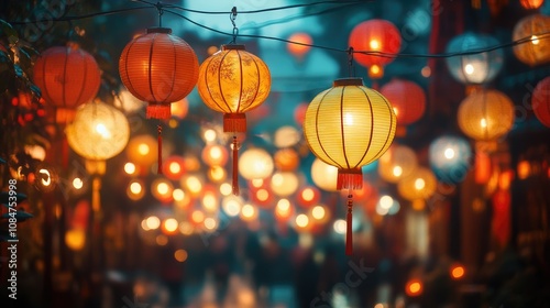 Wallpaper Mural Colorful lanterns illuminate a bustling street at night, creating a festive atmosphere. Torontodigital.ca
