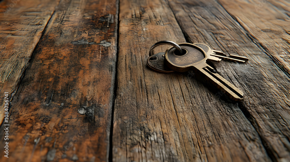 Old Key on Weathered Wooden Surface - Realistic Photo Old Key on Weathered Wooden Surface - Realistic Photo