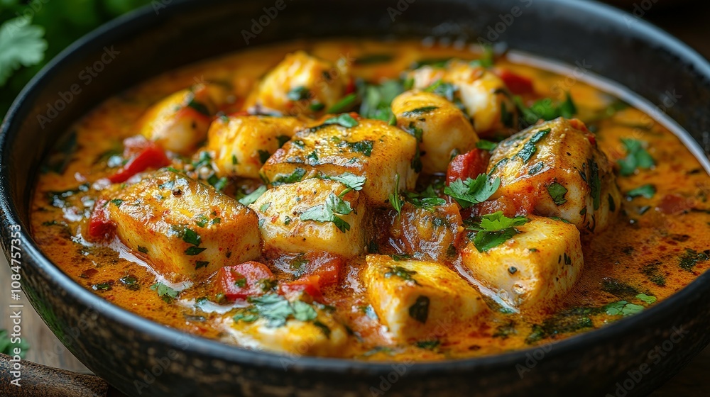 Close-up of Paneer Tikka Masala in a dark bowl, garnished with cilantro. Close-up of Paneer Tikka Masala in a dark bowl, garnished with cilantro.