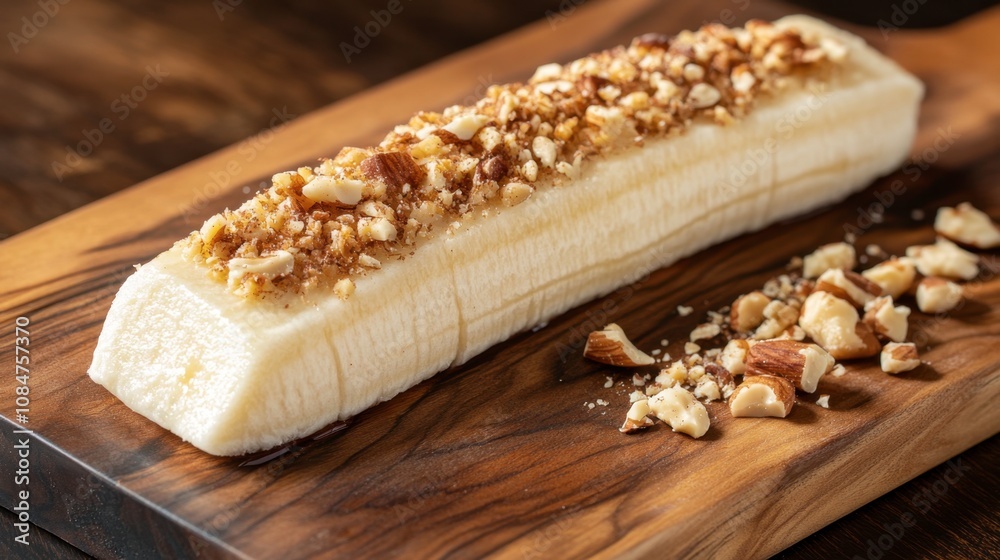 Deliciously Crafted Sweet Dessert with Crushed Nuts on a Wooden Board Perfect for Foodie Photography and Gastronomic Imagery Deliciously Crafted Sweet Dessert with Crushed Nuts on a Wooden Board Perfect for Foodie Photography and Gastronomic Imagery