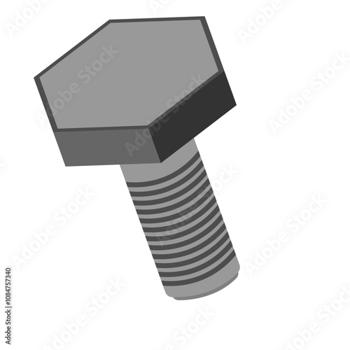 Simple volumetric bolt with gray thread in cartoon style