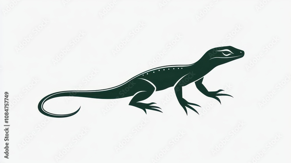 Fototapeta premium A minimalist logo collection featuring a stylized green lizard silhouette with elongated limbs and a curled tail on a white background.