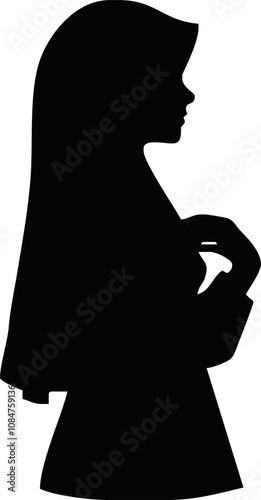 Black silhouette of a hijabi Moslem woman . This vector design is perfect for hijab brands.