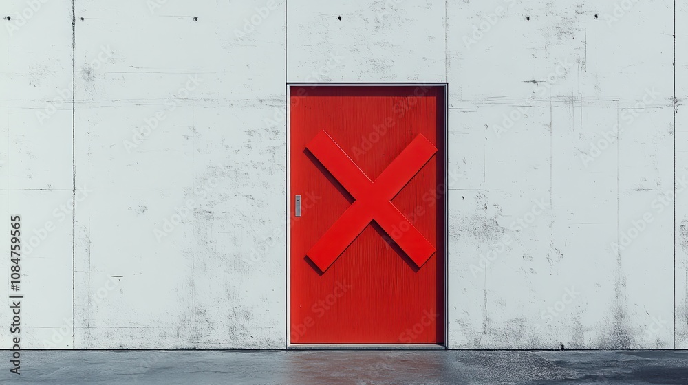 Closed door with a red X symbol, representing the concept of refusal ...