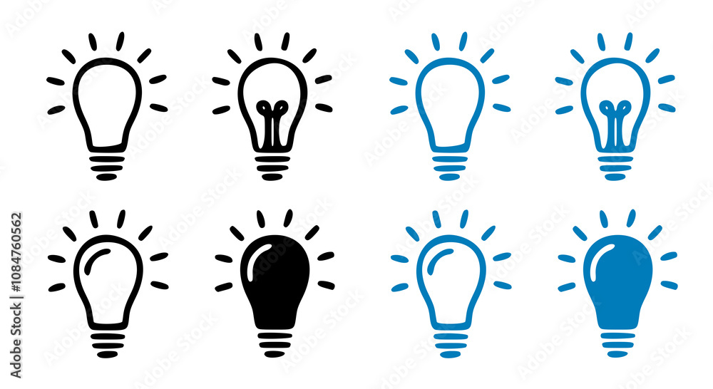 Lamp line icon set. Idea lamp icon collection. Flat style - stock. Lamp line icon set. Idea lamp icon collection. Flat style - stock.