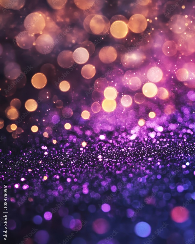 Blurry bokeh light with purple glitter, sparkles and stars Blurry bokeh light with purple glitter, sparkles and stars