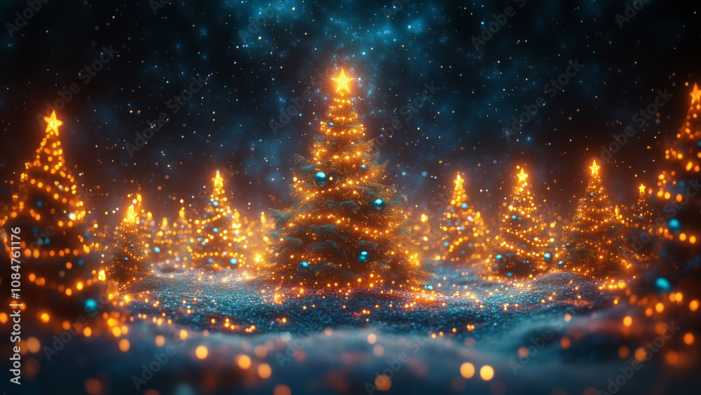 3D Cartoon Christmas Design with Sparkling Stars and Mystical Atmosphere 3D Cartoon Christmas Design with Sparkling Stars and Mystical Atmosphere