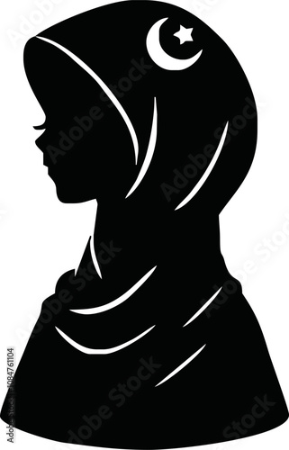 Black silhouette of a hijabi Moslem woman . This vector design is perfect for hijab brands.