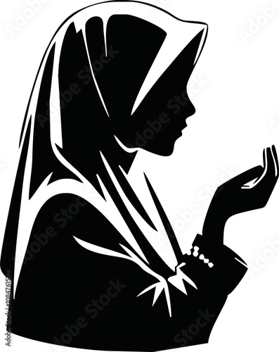 Black silhouette of a hijabi Moslem woman . This vector design is perfect for hijab brands.