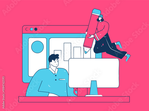 Flat vector illustration of business people operating work scene
