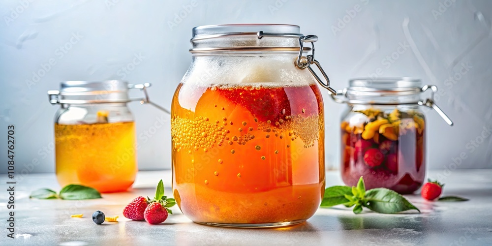 High-Quality Homemade Kombucha Beverage Isolated on White Background for Refreshing Drink Photography, Healthy Lifestyle, and Natural Fermentation Enthusiasts High-Quality Homemade Kombucha Beverage Isolated on White Background for Refreshing Drink Photography, Healthy Lifestyle, and Natural Fermentation Enthusiasts