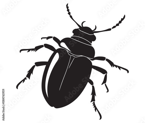 Black and white beetle cartoon, Beetle icon silhouette