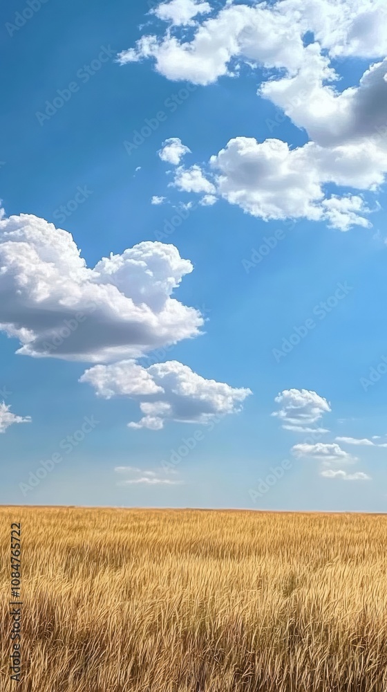 Golden wheat field under a cloudy blue sky on sunny summer day Golden wheat field under a cloudy blue sky on sunny summer day