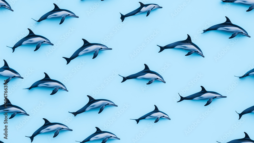 Minimalist Dolphin Motif on Soft Blue Tiles