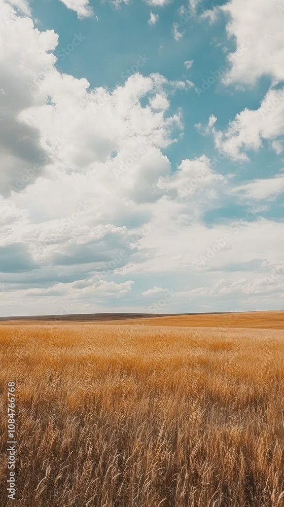 Golden wheat field blowing in the wind under cloudy sky Golden wheat field blowing in the wind under cloudy sky