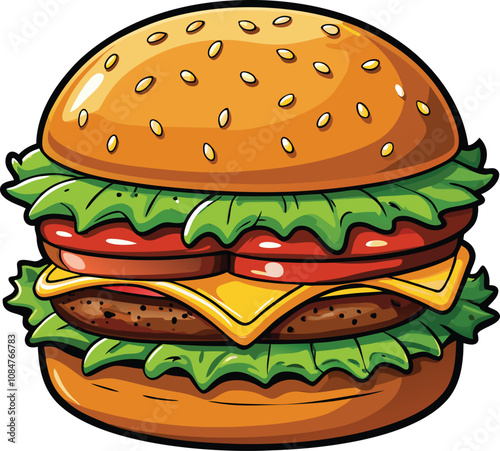 Tasty Burger Clipart Vector with Juicy Ingredients Perfect for Menus Blogs and Food Designs