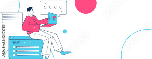 Flat vector illustration of business people operating work scene
