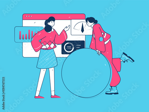 Flat vector illustration of business people operating work scene
