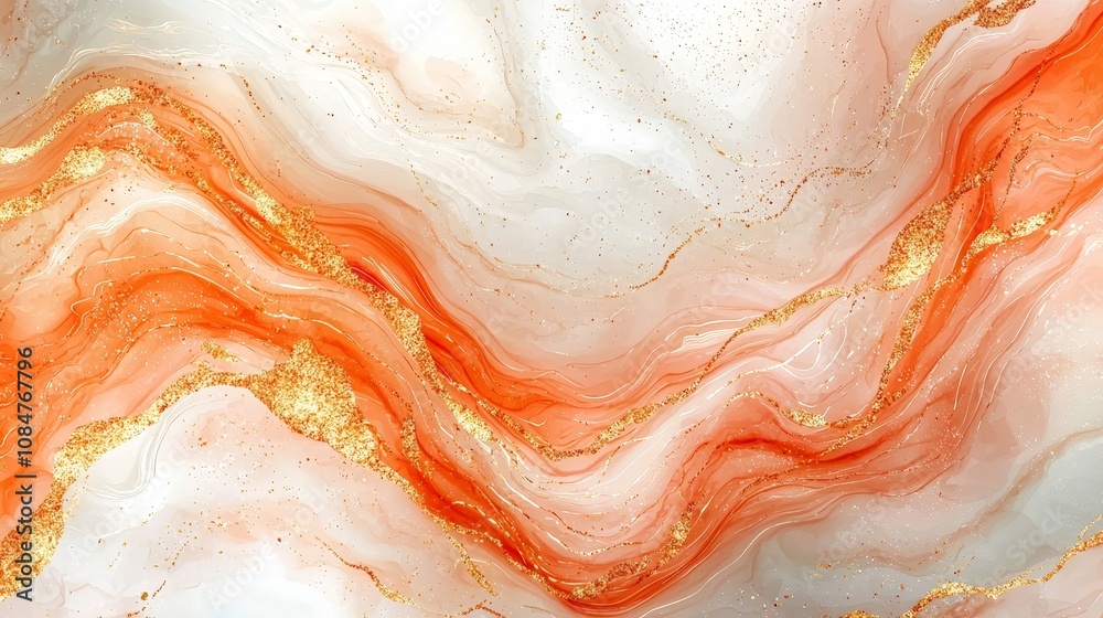 Abstract design featuring flowing orange and white marble with gold accents. Abstract design featuring flowing orange and white marble with gold accents.