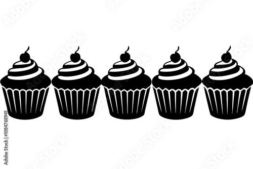 Row of cupcakes isolated on a white background vector illustration