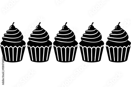 Row of cupcakes isolated on a white background vector illustration