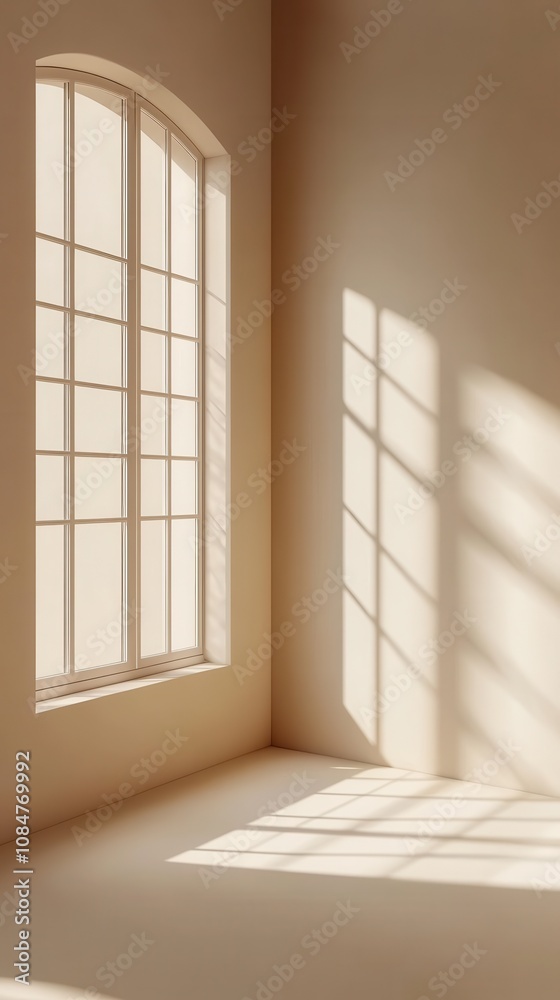 Gentle light beige background with soft window shadow, minimalistic for product presentation Gentle light beige background with soft window shadow, minimalistic for product presentation