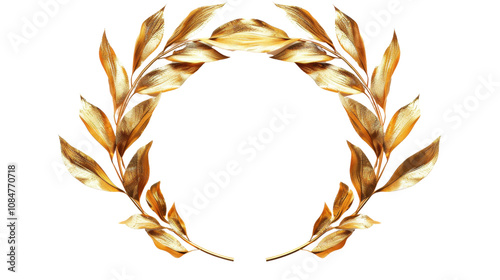 Rounded antique vintage golden frame on white transparent background