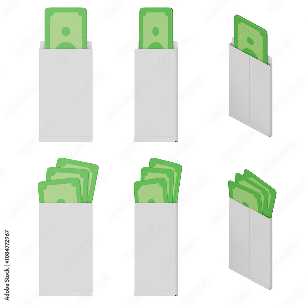 banknotes in a vertical envelope 3D graphic