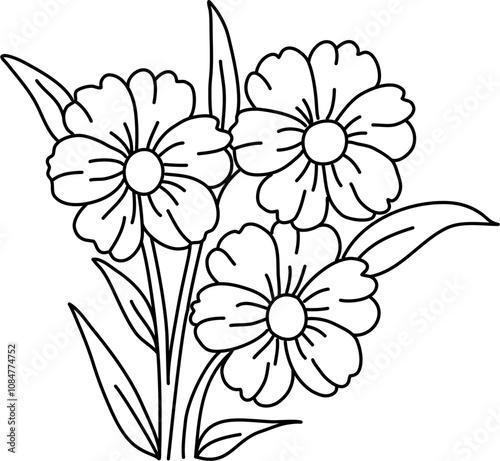 Line art of blooming flowers